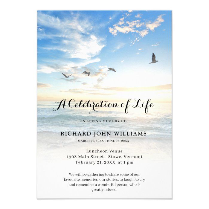 Beach Seaside Ocean Celebration of Life Funeral Invitation | Zazzle.com ...