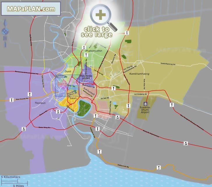 Main district neighborhood areas with Suvarnabhumi Don Muang Airports ...