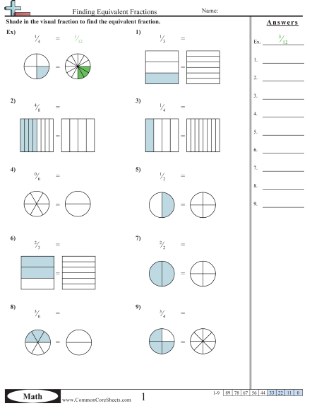 Fraction Worksheets - Finding Equivalent Fraction (visual) worksheet ...