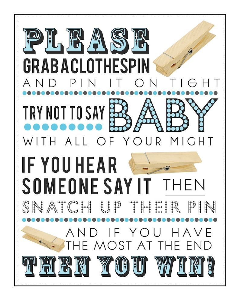 Don't Say Baby Clothespin Game, Printable Baby Shower Games, Boy Baby ...