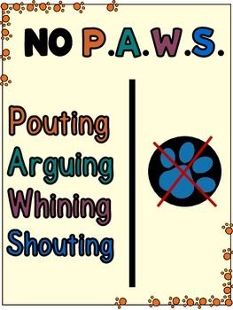 NO P.A.W.S. Poster (Behavior Expectations) | Positive behavior support ...