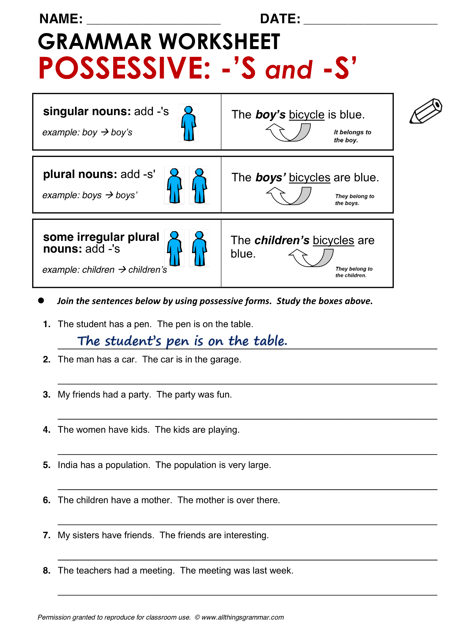 Possessives Exercises Elementary Verb To Be Possessive Adjec