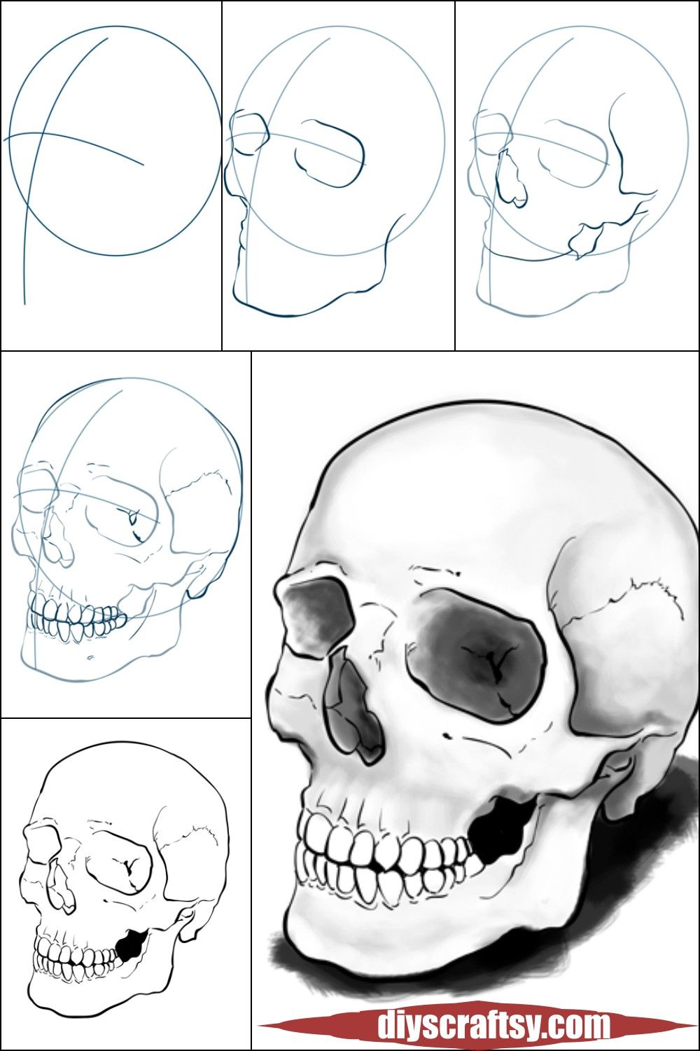 Cool Skull Drawing Idea | Cool skull drawings, Skull drawing, Easy ...