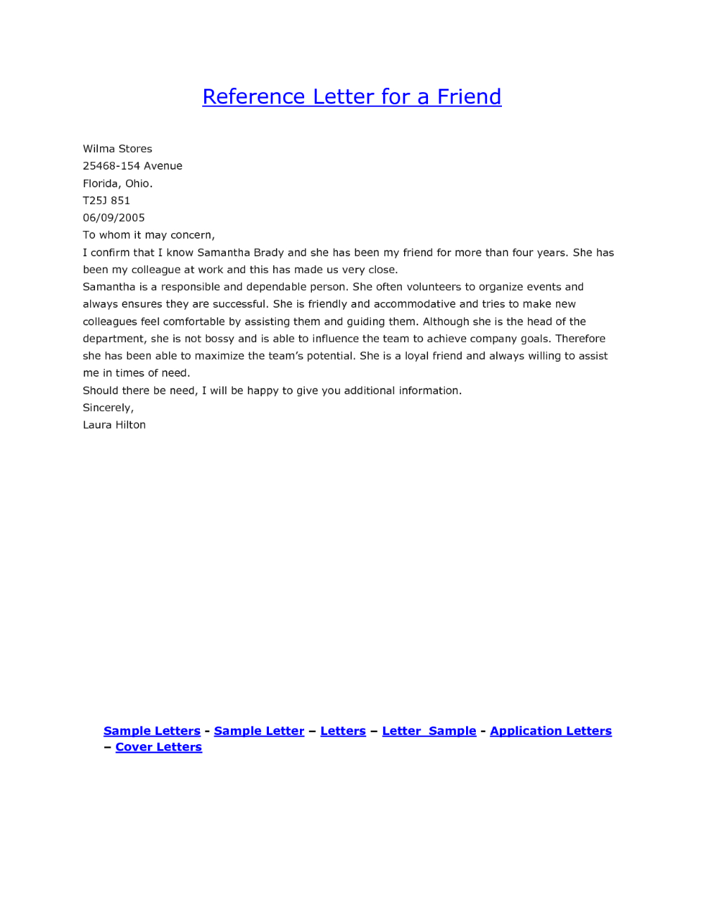 Personal Reference Letter For A Friend Examples Of Reference Within ...