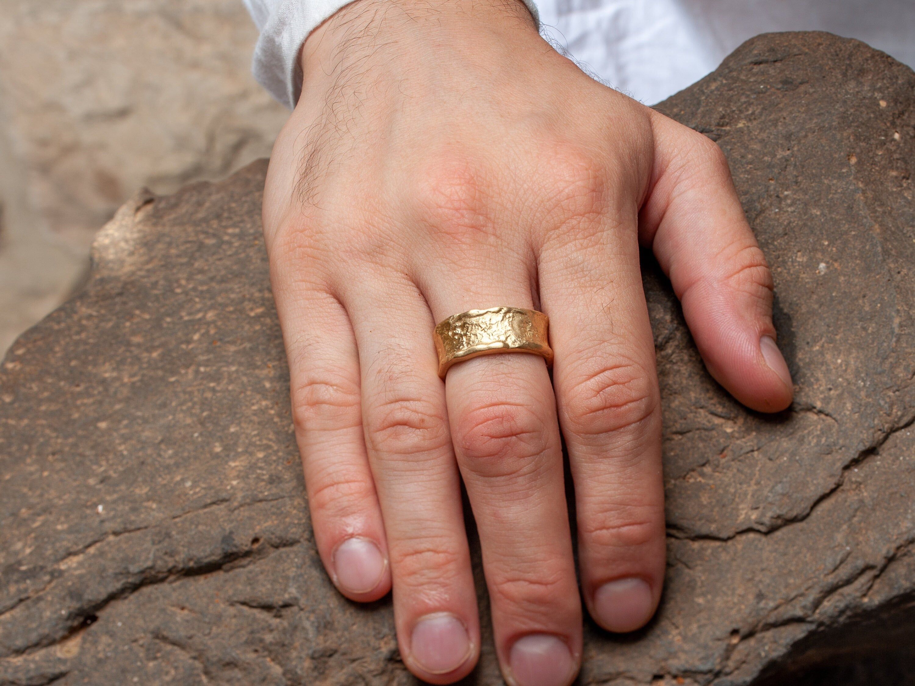 14K Gold Ring For Men Hammered Gold Wedding Band 9-10Mm Wide - Etsy |  Hammered Gold Wedding Band, Gold Wedding Band, Wide Gold Ring