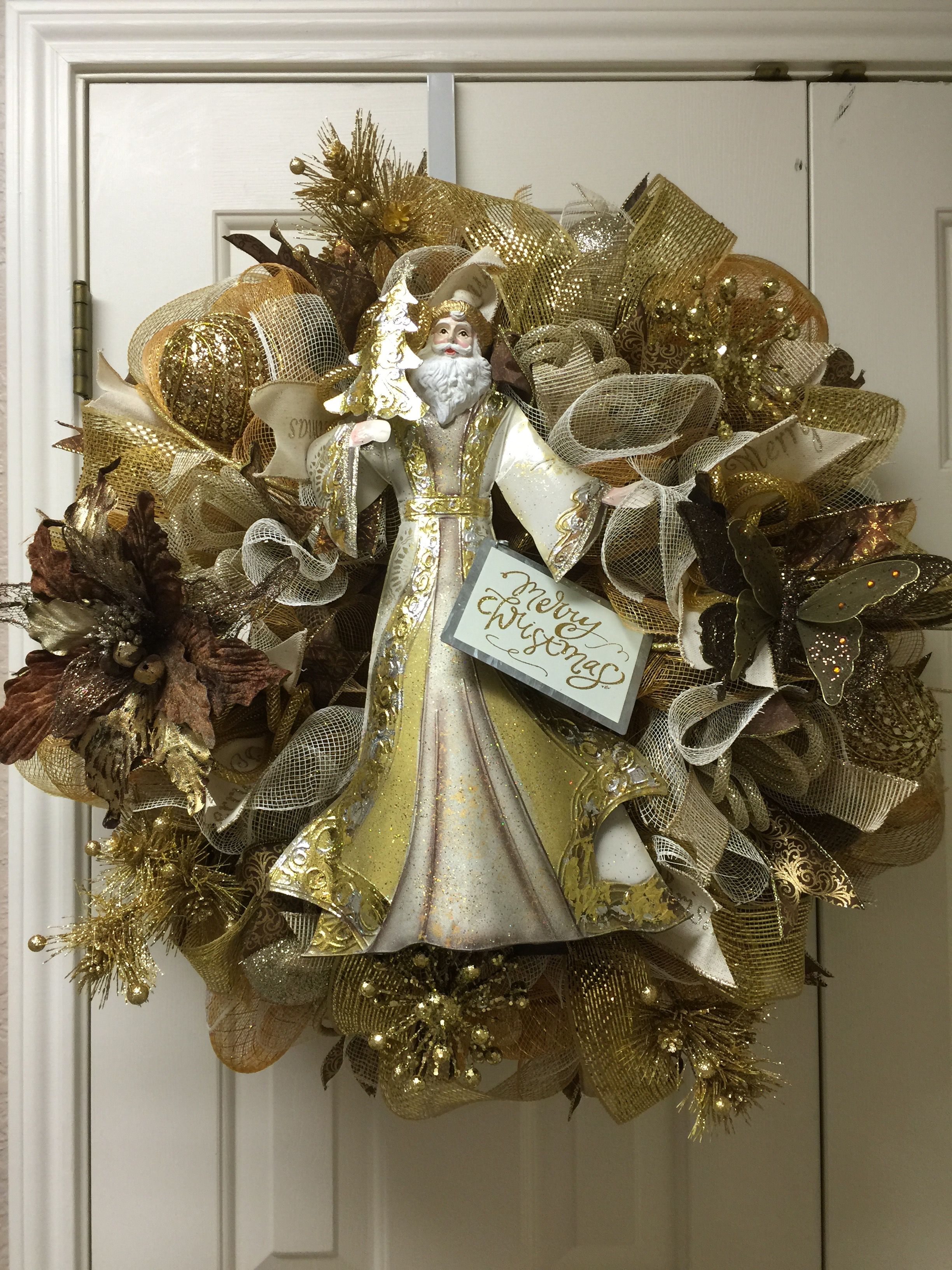 Gold Christmas Santa deco mesh wreath Christmas Trends, Christmas 2015 ...