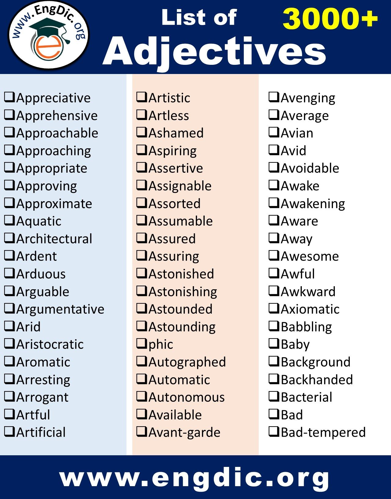 List of Adjectives PDF | Download 3000+ Adjectives