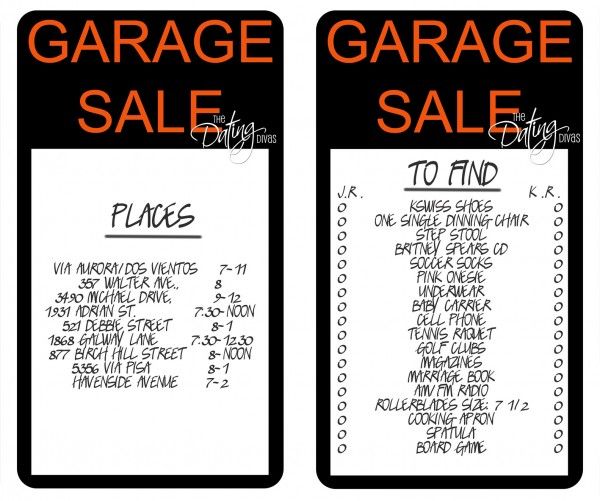 Garage Sale Scavenger Hunt Date Idea A Creative Date Garage Sales Dating Divas The Dating Divas [ 501 x 600 Pixel ]