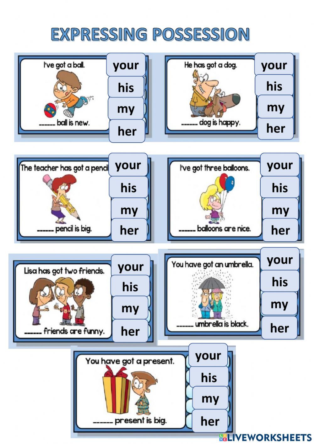 Ficha online de Possessive adjectives para THIRD GRADE. Puedes hacer ...