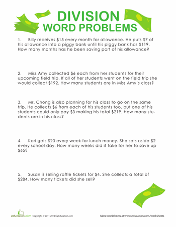 5th Grade Division Word Problems