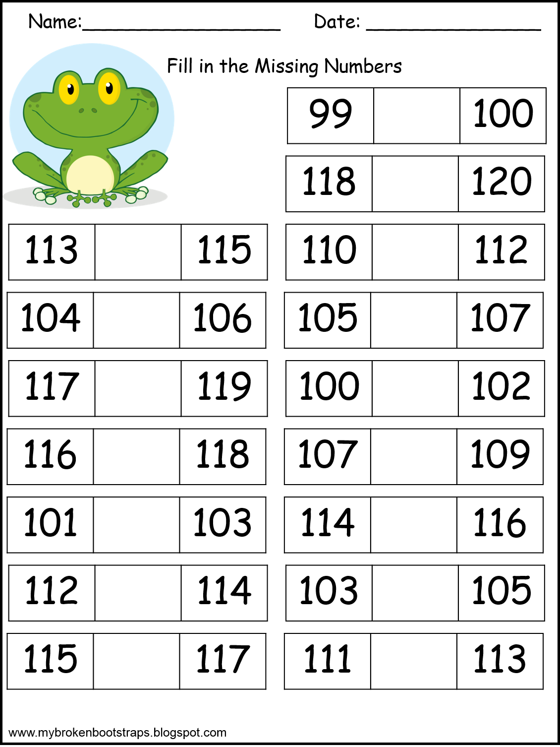 1 To 100 Missing Numbers Worksheet