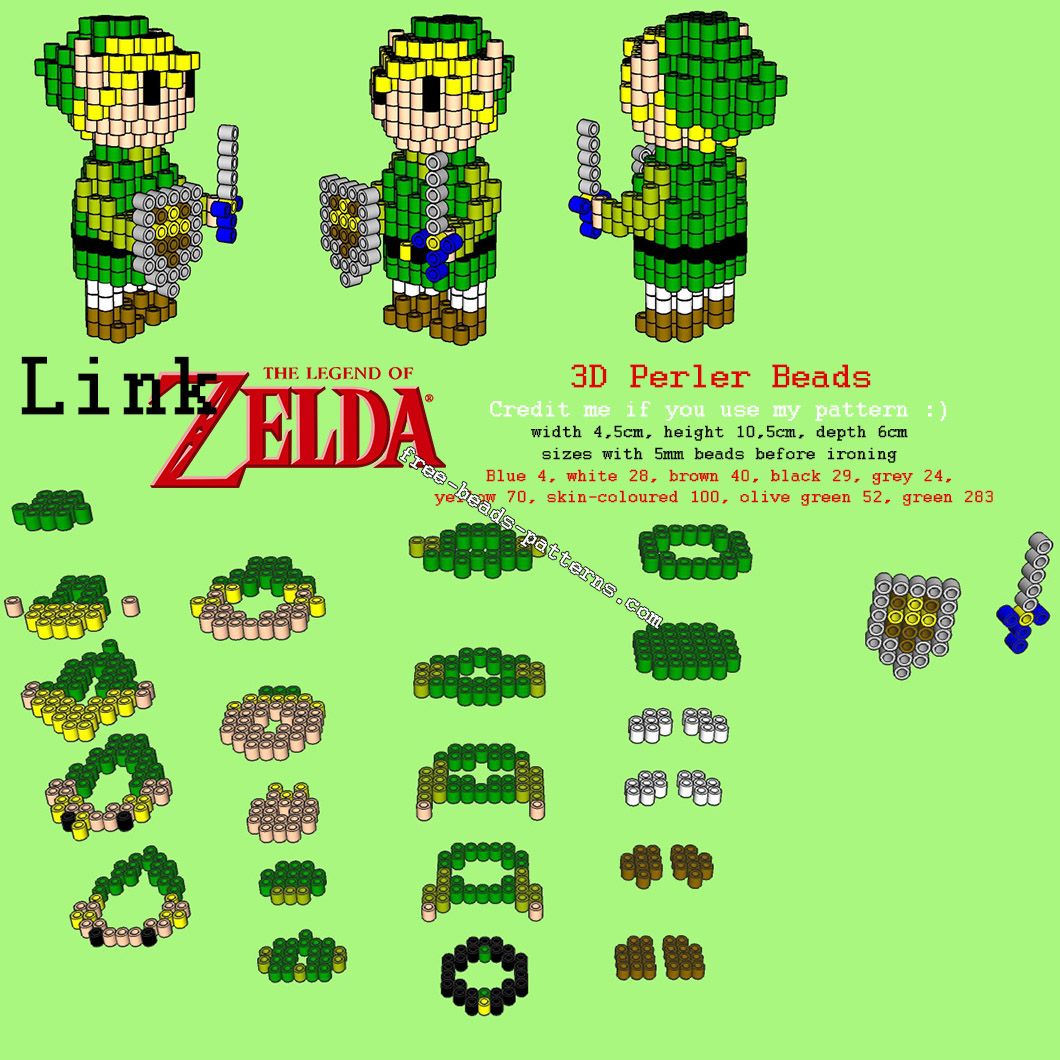 3D Link from The Legend Of Zelda - free Perler Beads/ Hama Beads ...