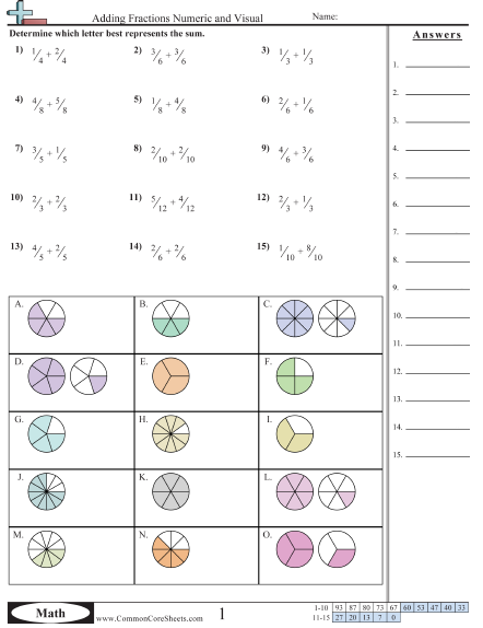 Fraction Worksheets - Adding Fractions Numeric and Visual worksheet ...