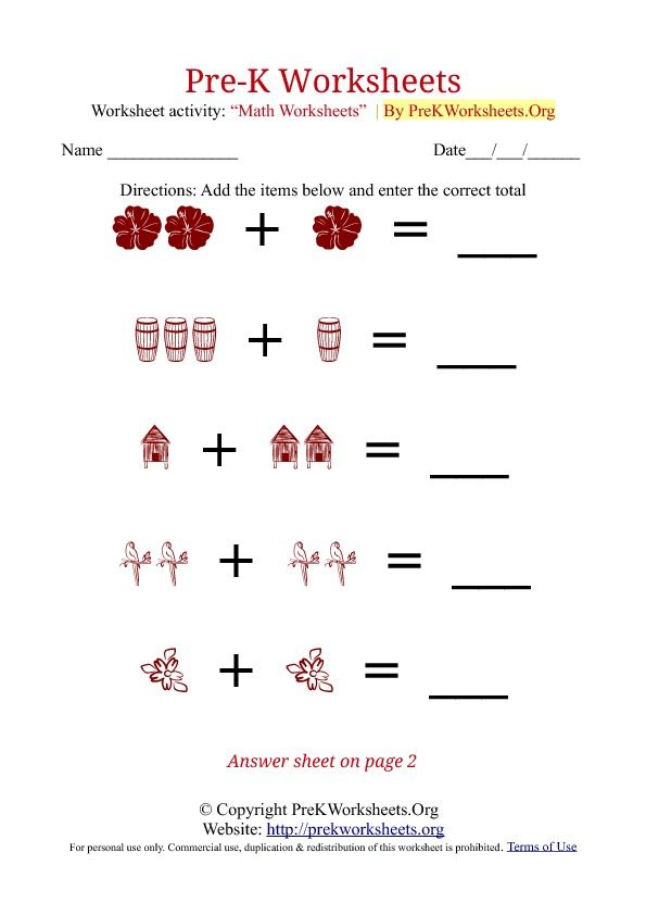 Printable Pre K Math Worksheets