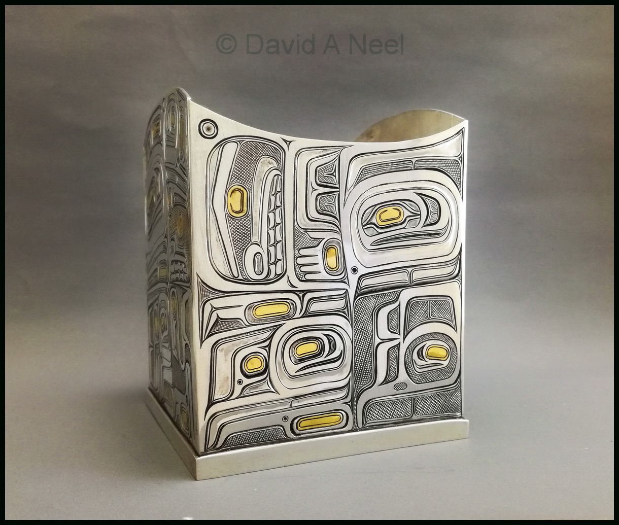 Raven Box - right side, silver & 24K gold. After the 