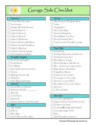 Garage Sale Checklist Garage Sale Tips Garage Sale Pricing Garage Sale Organization [ 500 x 386 Pixel ]