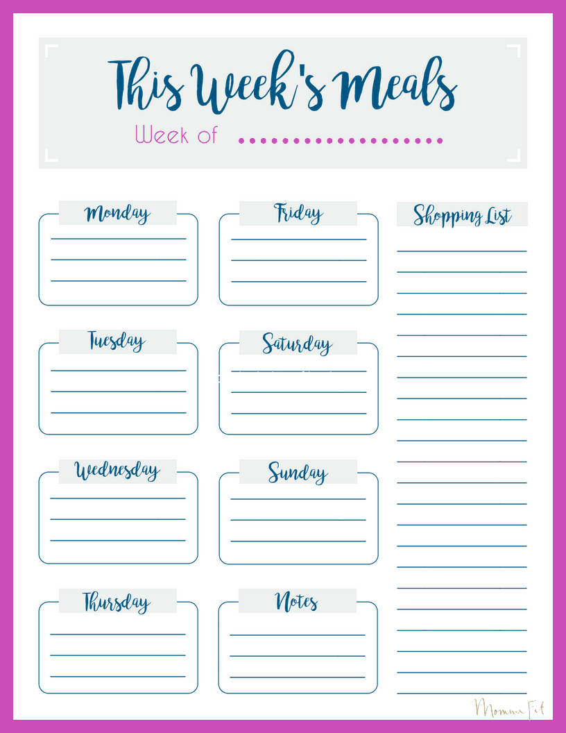 Weekly Meal Planner template | Meatless monday recipes, Weekly meal ...