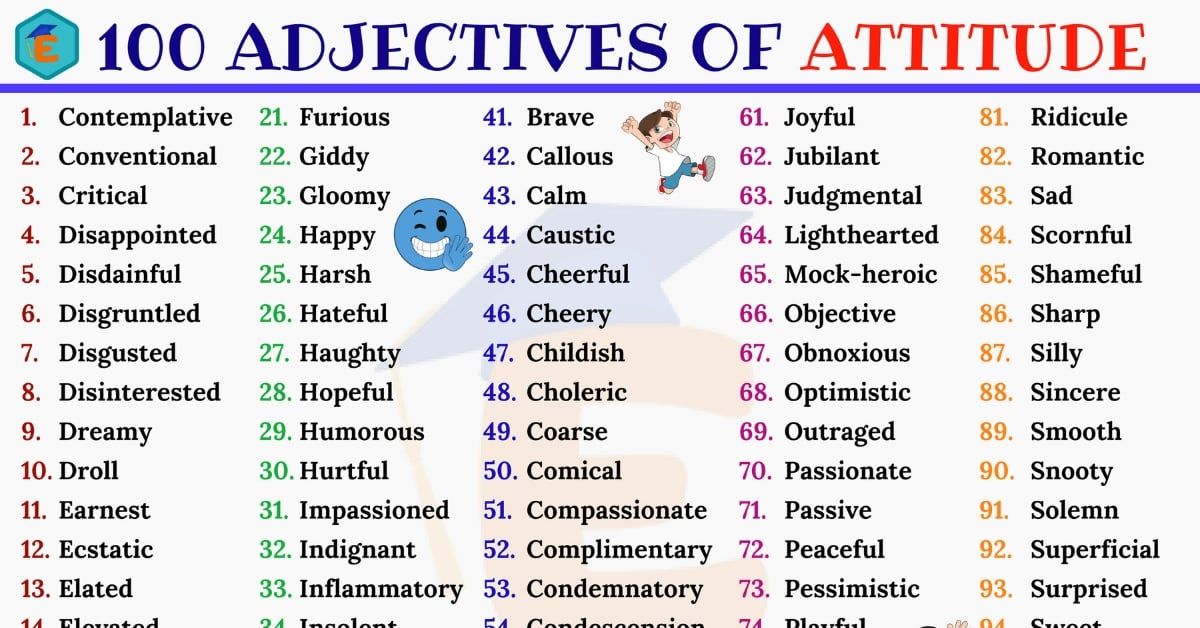 100 Popular Adjectives of Attitude in English | Adjectives, Learn ...