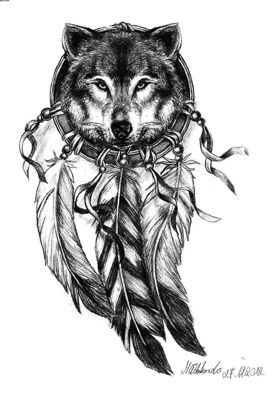 Meaning Native American Wolf Tattoo Designs | Wolf dreamcatcher tattoo ...