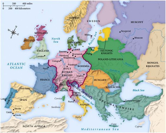 Map of Europe circa 1492 | Europe map, Map, Historical geography