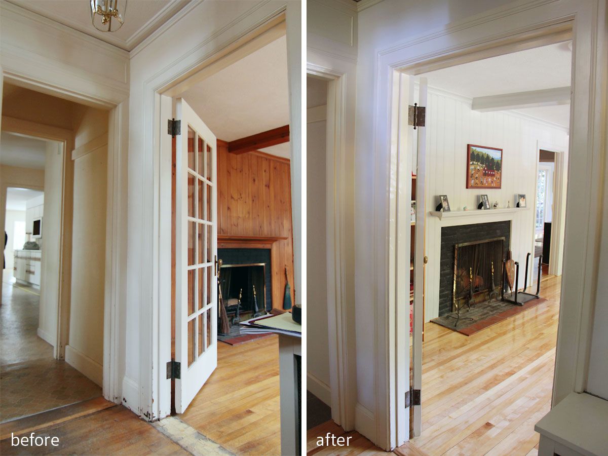 painting laminate paneling before and after Knotty pine