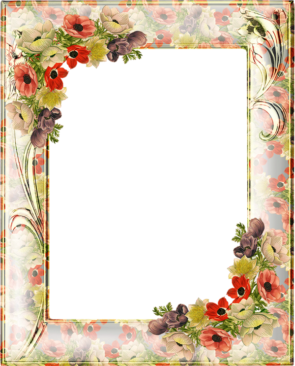 an ornate frame with red and yellow flowers on the edges, in front of a ...