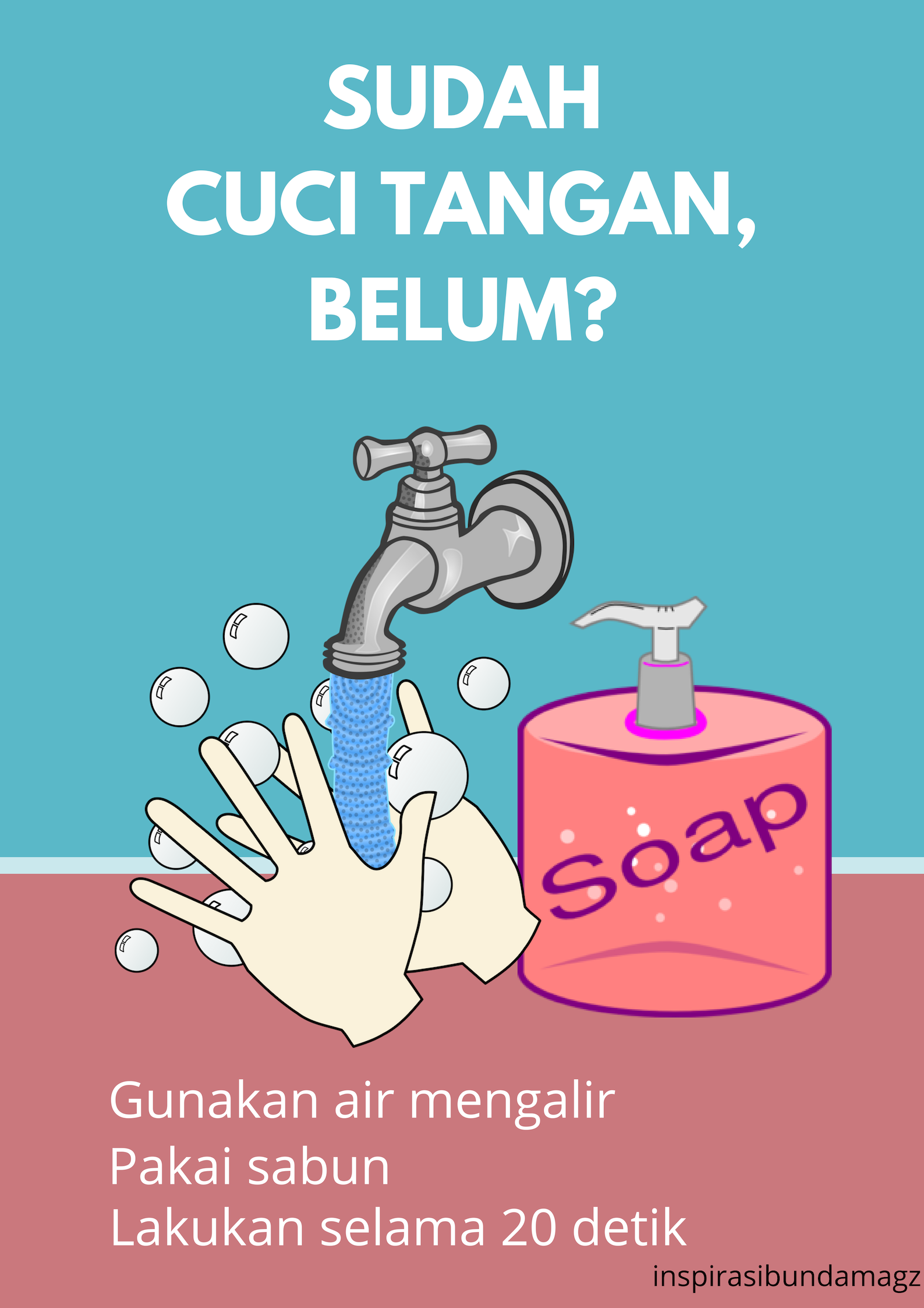 Poster Cuci Tangan Pakai Sabun Dan Air Mengalir – Ilustrasi