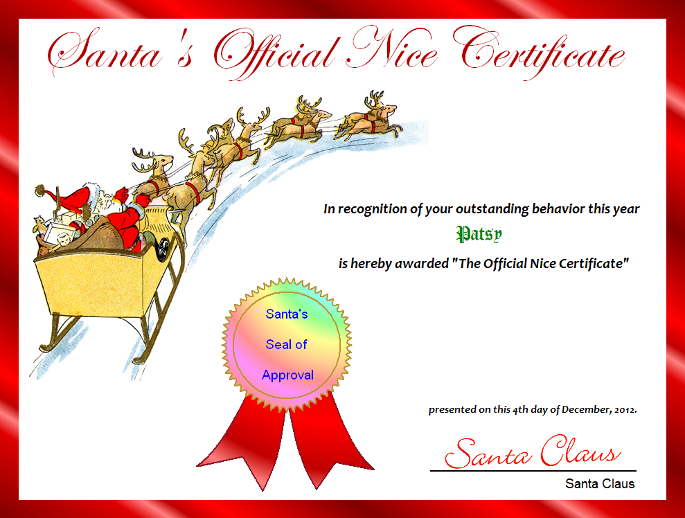 Certificate From Santa Template - Printable Word Searches