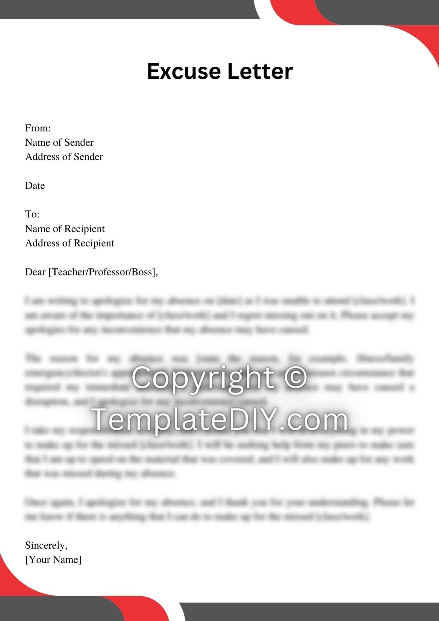 Attendance Excuse Letter Sample with Examples in PDF & Word | Lettering ...