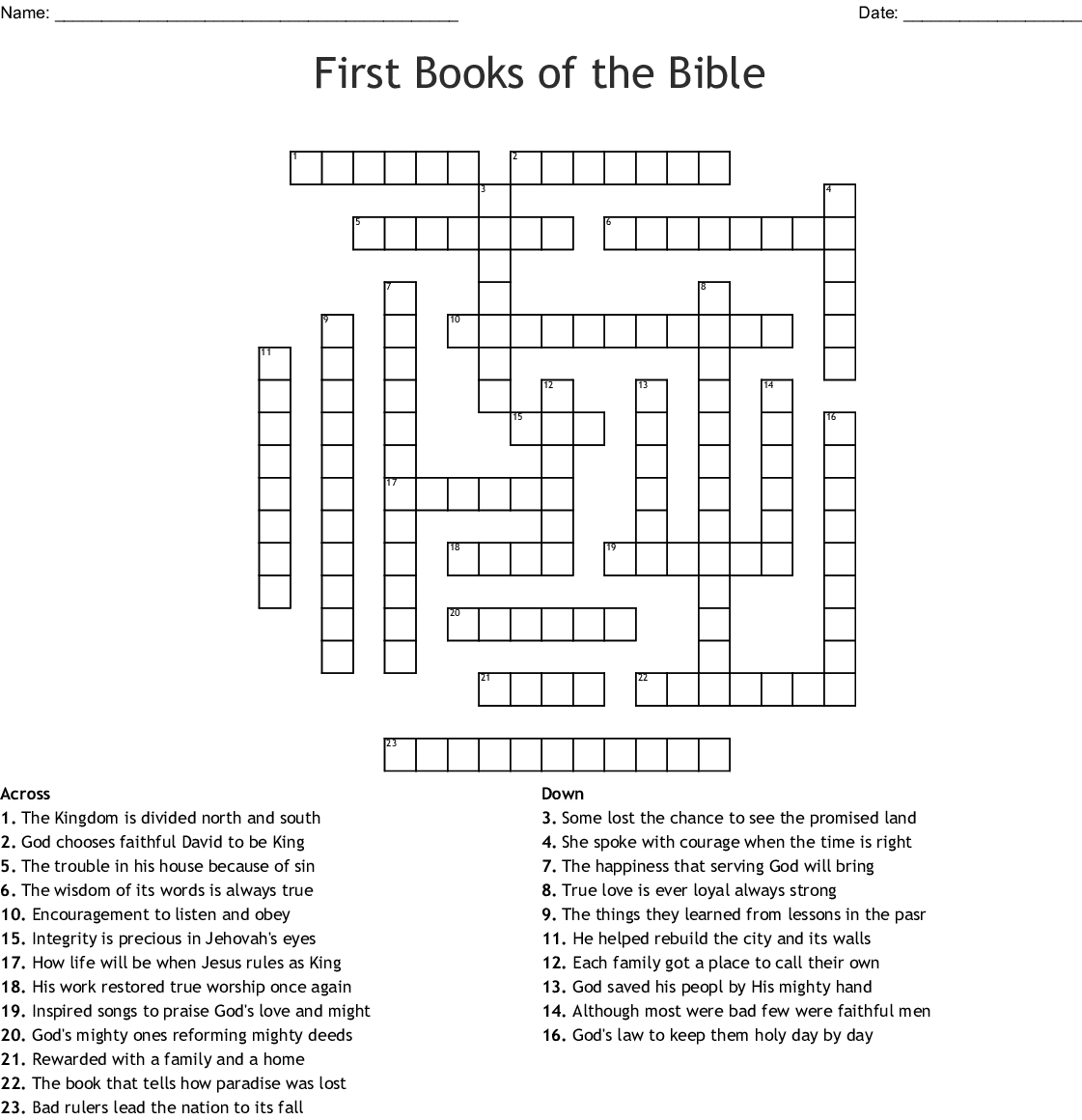 Bible Crossword Puzzles Printable - Printable Templates