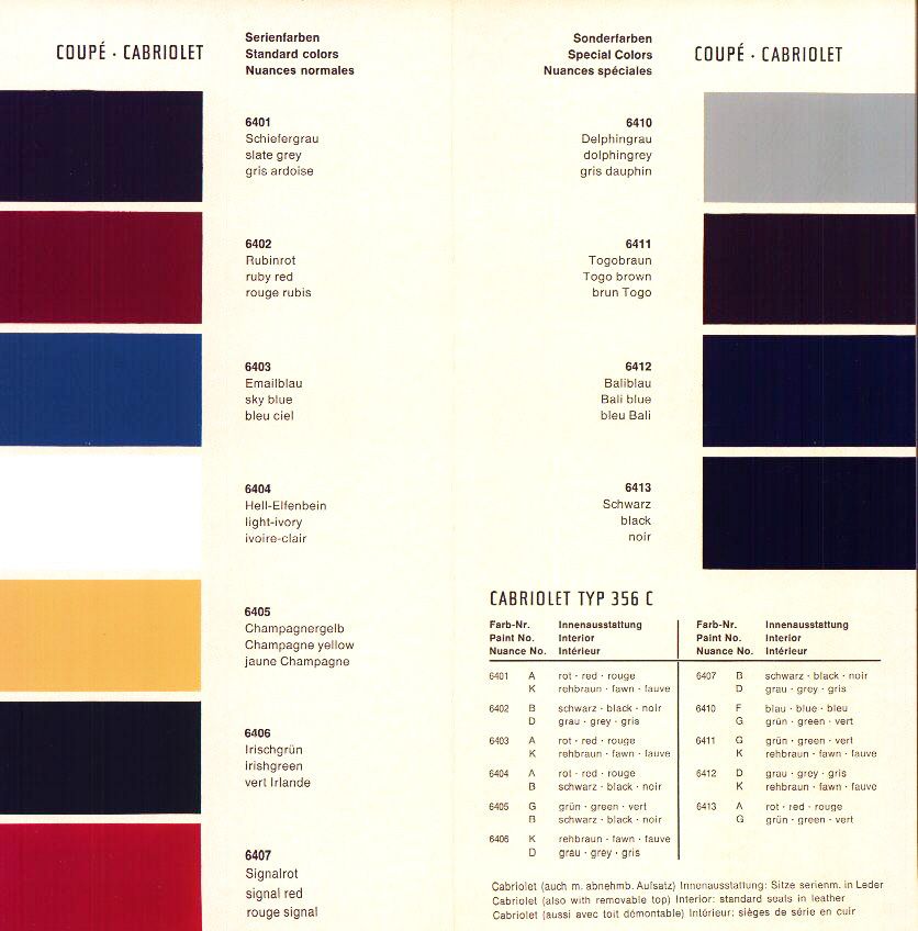 Proper VIntage Porsche 356 Color Charts Color chart, Color, Car paint colors