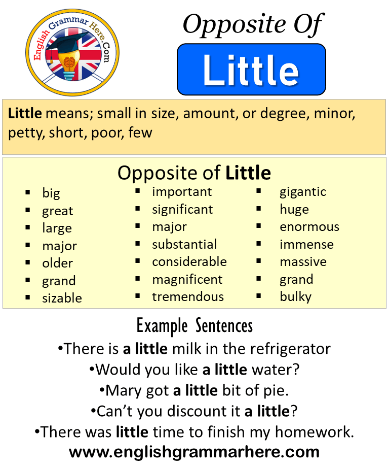 Opposite Of Little Antonyms Of Little Meaning And Example Sentences Antonym Opposite Words Contradict Each Other And Meet O Opposite Words Antonyms Sentences