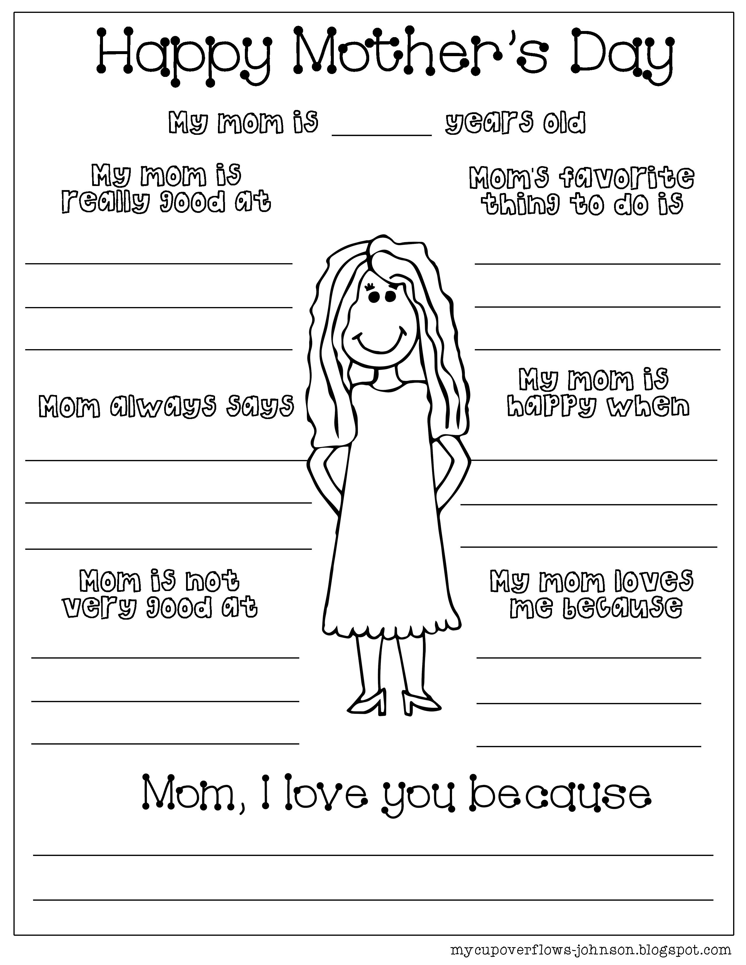 Mother's day worksheet for kids to fill out about mom Mothers Day ...