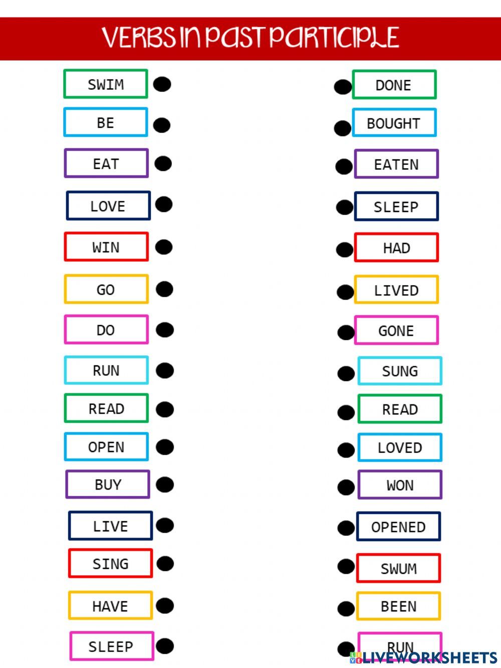 Verbs past participle worksheet | Verb, Verb worksheets, Regular and ...