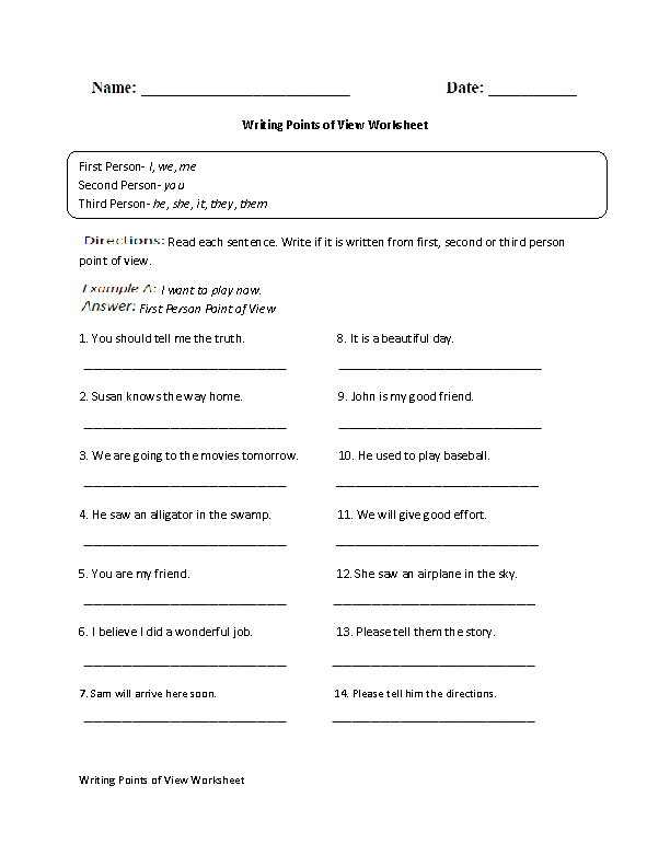 Point Of View Worksheet 15 Answers – Kidsworksheetfun