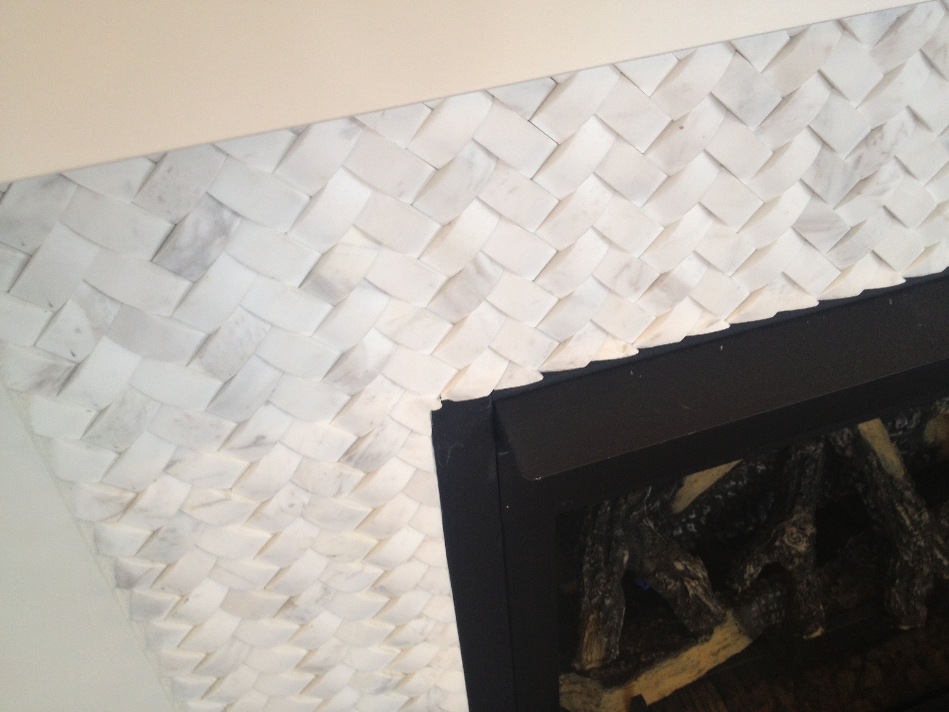 Basket Weave Carrara Marble Fireplace Tile Surround With White