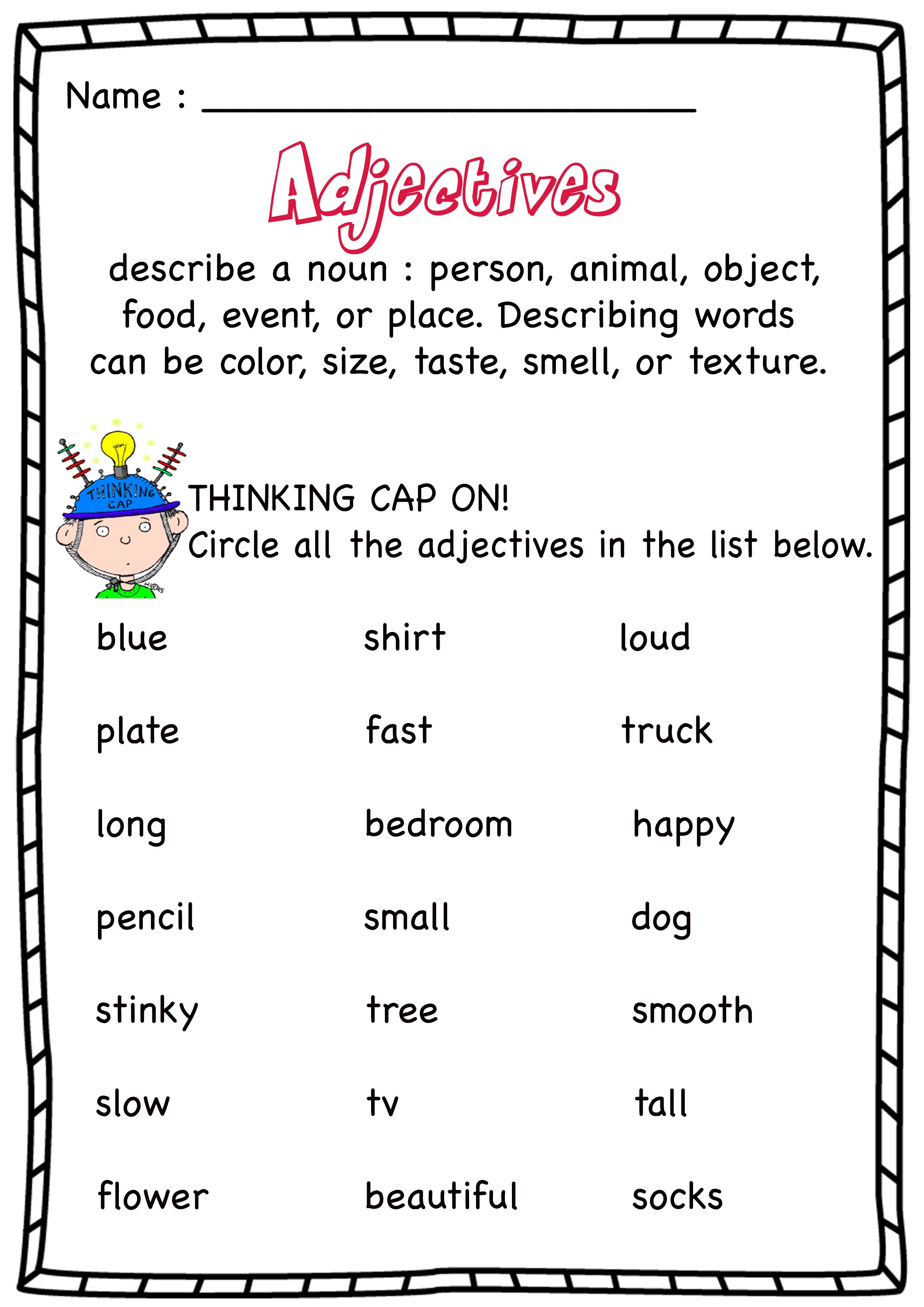 Adjective Worksheet 3rd Grade - Printable Word Searches