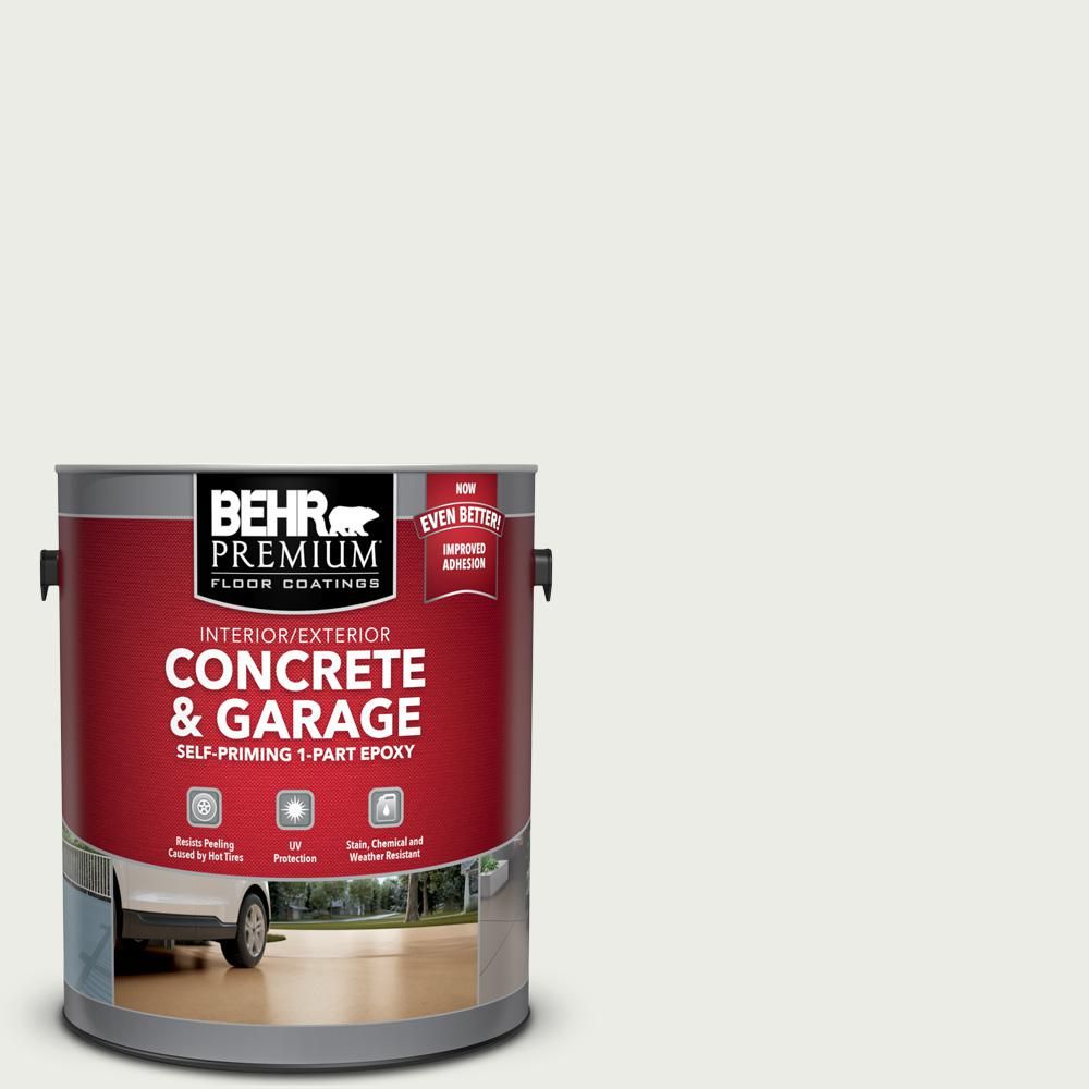 Behr Premium 1 Gal 52 White Self Priming 1 Part Epoxy Satin Interior Exterior Concrete And Garage Floor Paint 90001 The Home Depot Painted Floors Garage Floor Paint Patio Flooring [ 1000 x 1000 Pixel ]