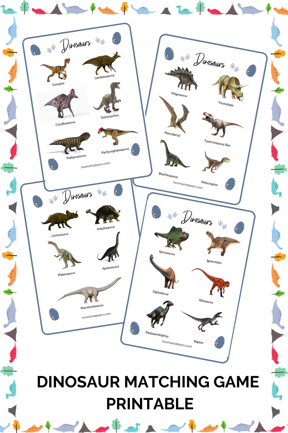 Dinosaur Matching Game Printable in 2021 | Dinosaur matching game ...