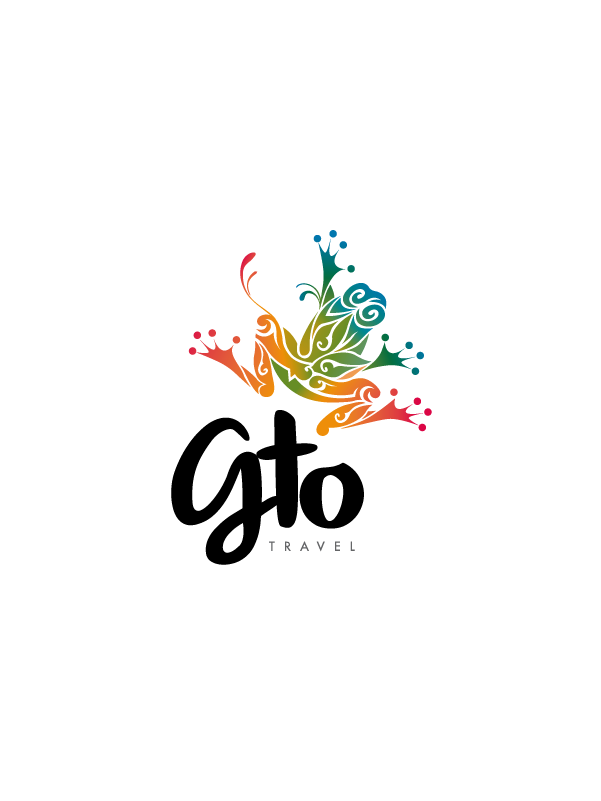 the logo for gto travel, which is designed in black and white with ...