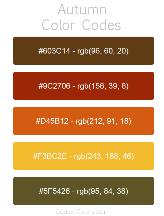 Autumn Color Palette and Scheme | Rgb color codes, Fall color palette ...