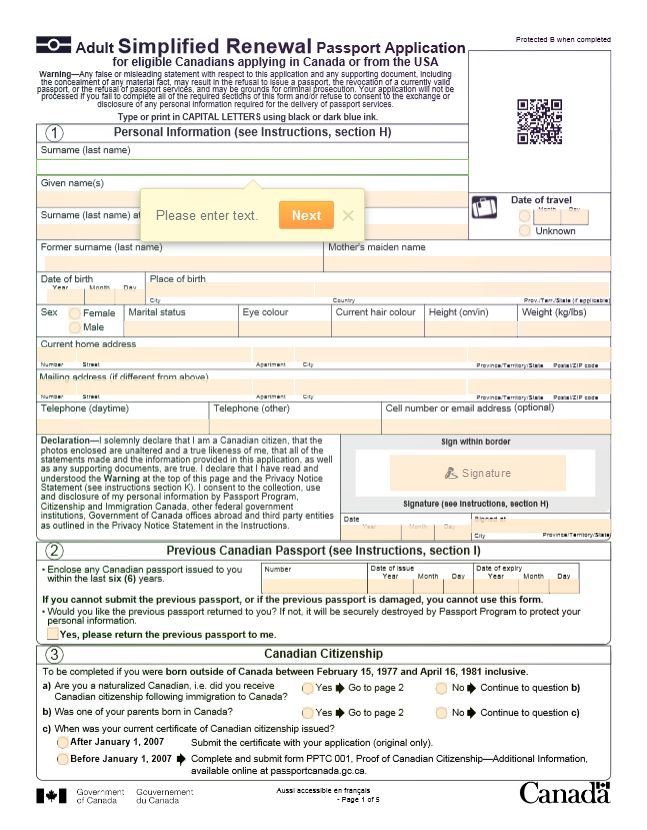 Canadian Passport Renewal Form Printable - Printable Forms Free Online