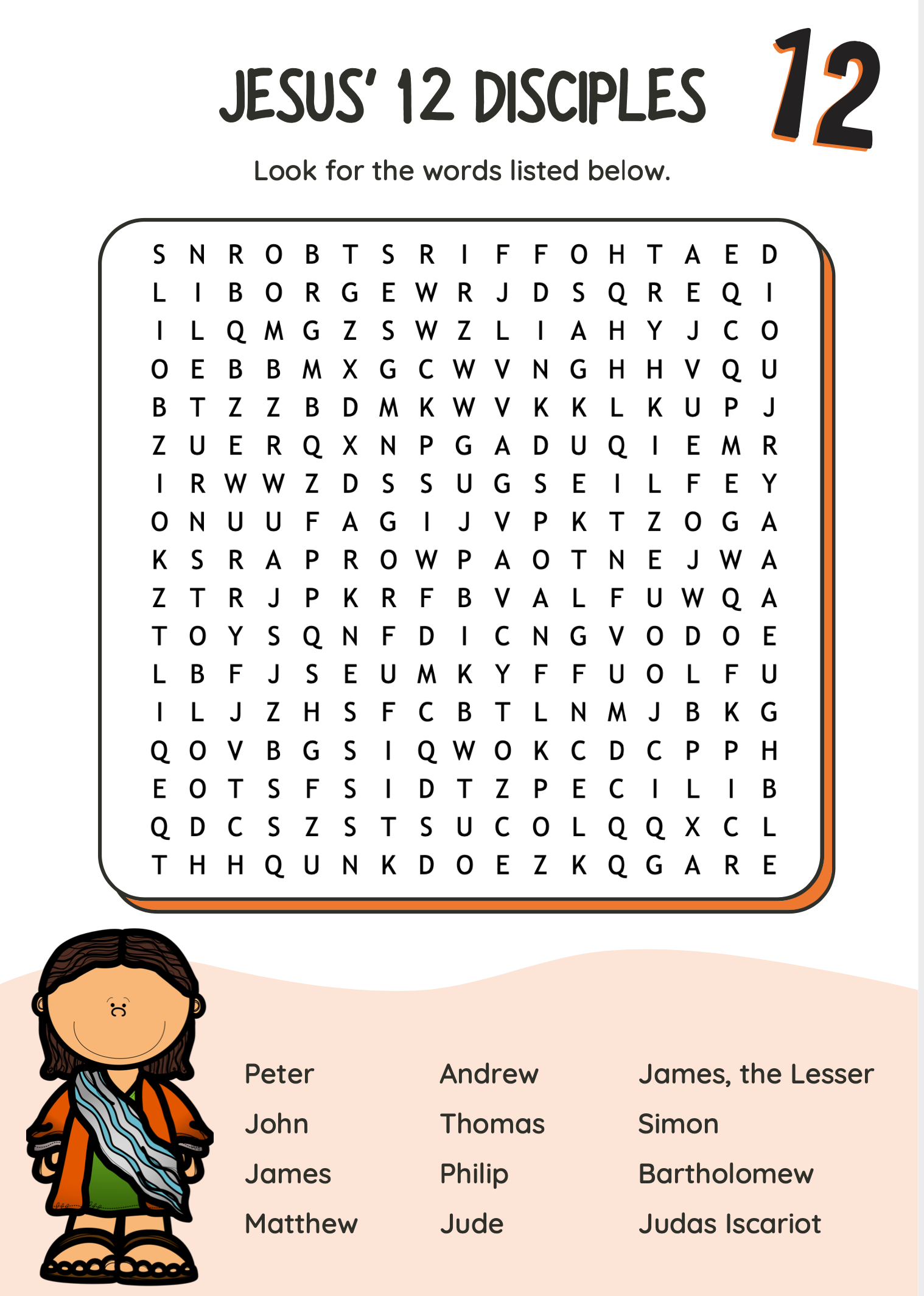 Free Printable 12 Disciples Worksheet - Printable Word Searches