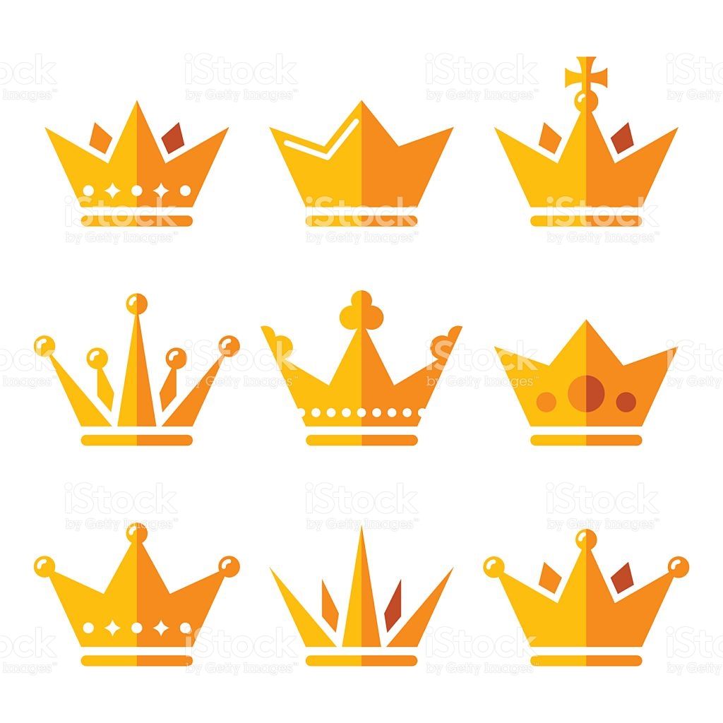 Gold crown, royal family icons set royalty-free stock vector art Gold ...