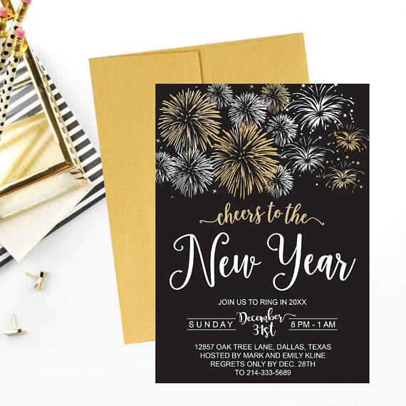 New Year's Eve Party Invitation Template, Elegant Black and Gold ...