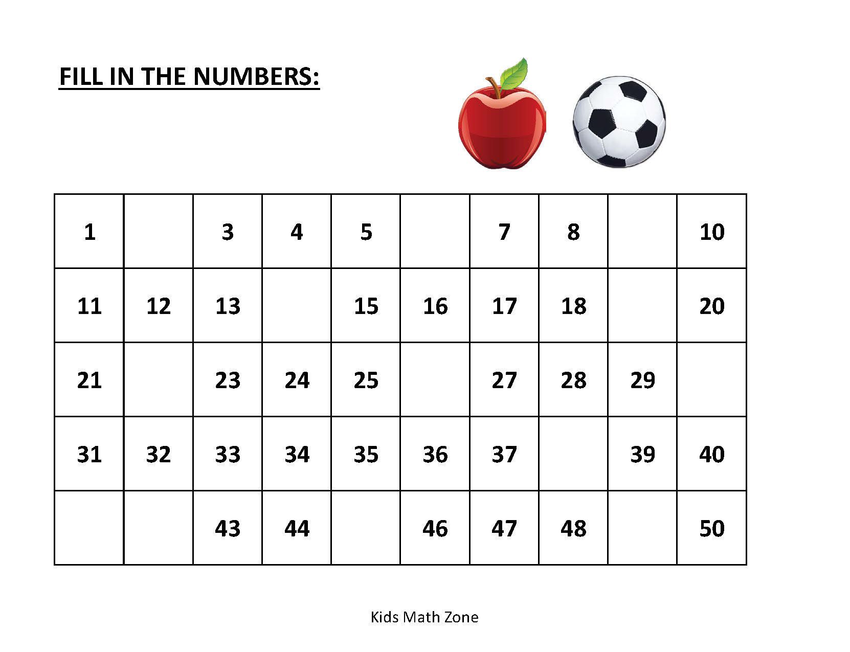 Missing Numbers Worksheet 1 50