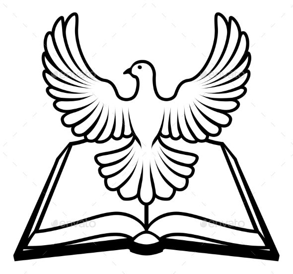 Christian Bible with the holy spirit in the form of a white dove ...