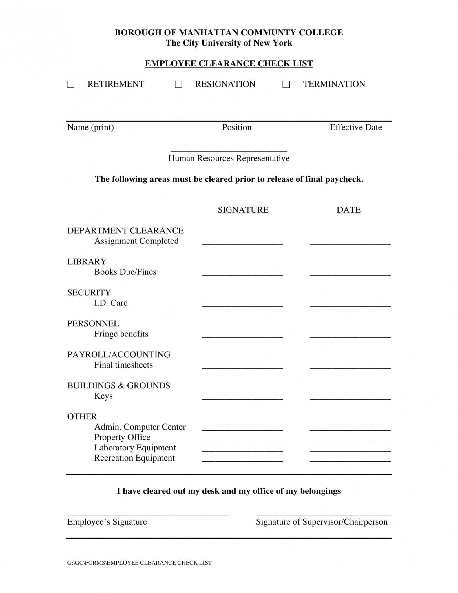 Exit Checklist Template