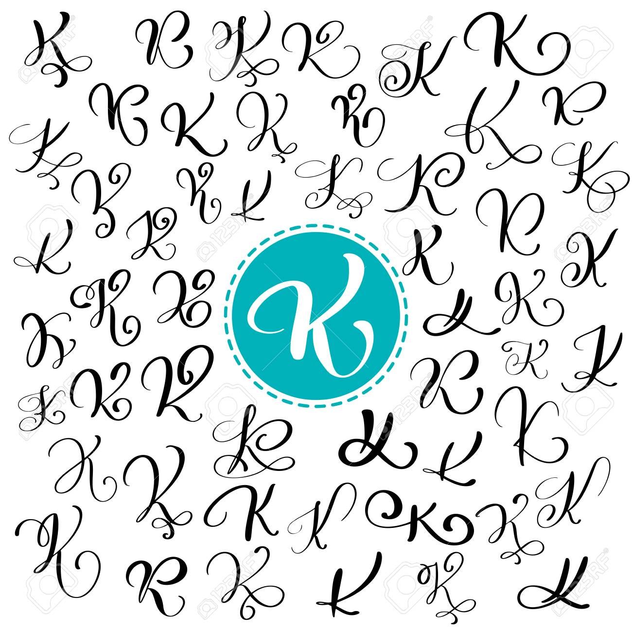 Set of Hand drawn vector calligraphy letter K. Script font. Isolated ...