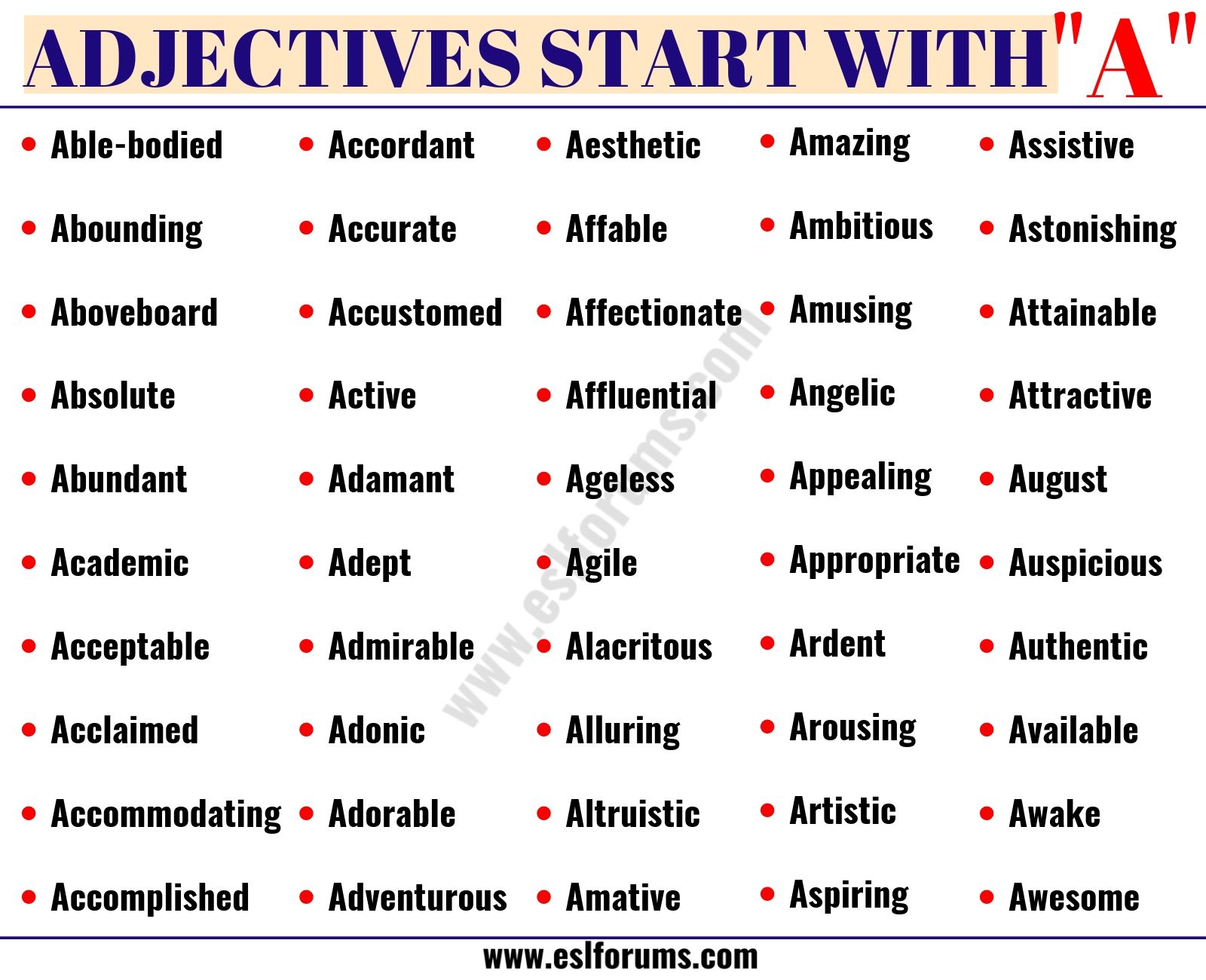 Adjectives With Alphabet A